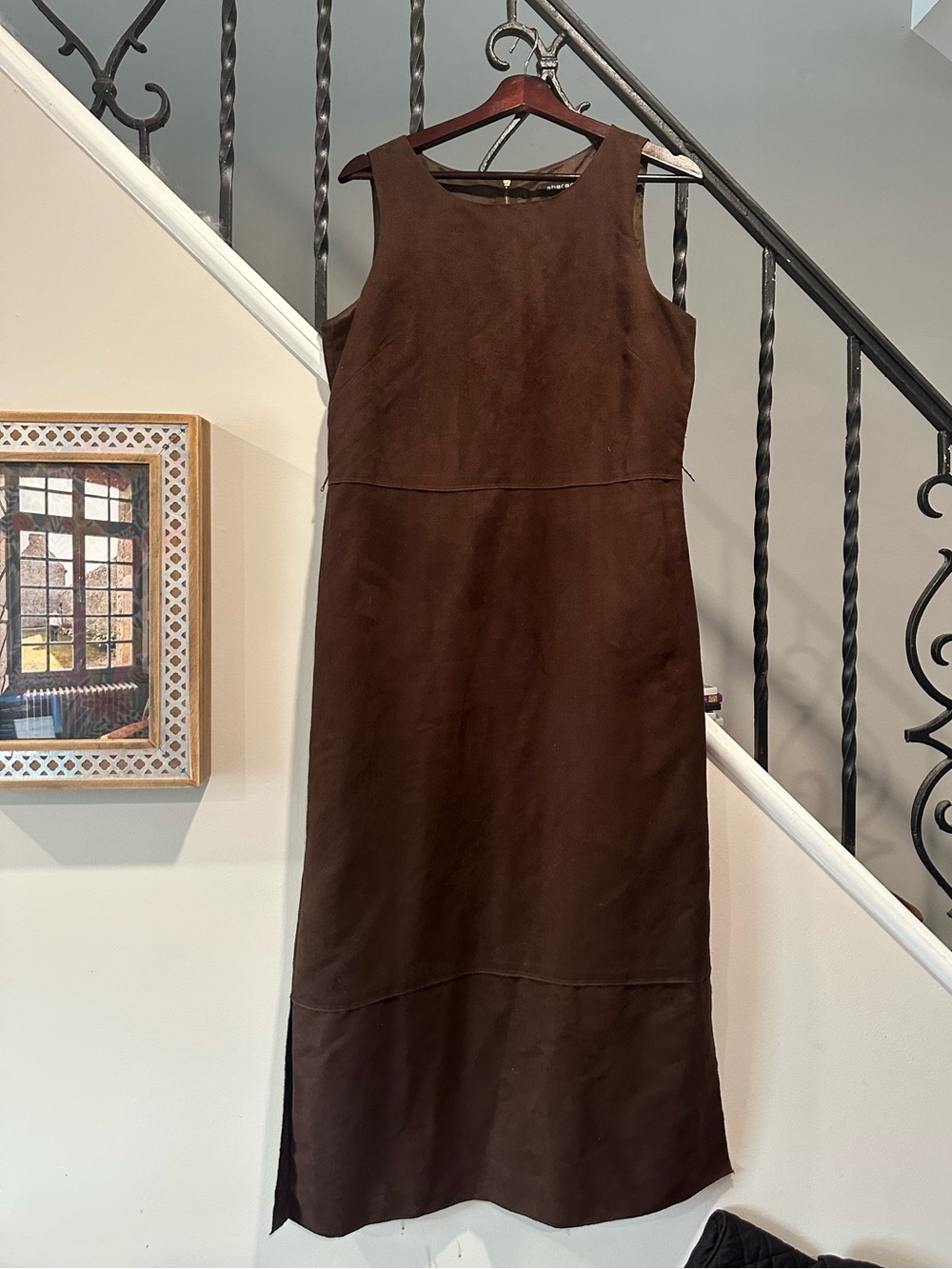 Classic Sleeveless Brown Fall Faux Suede Dress
